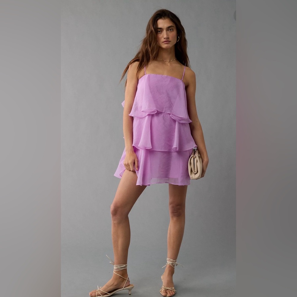 American Eagle AE Strapless Ruffle Tiered Mini Dress